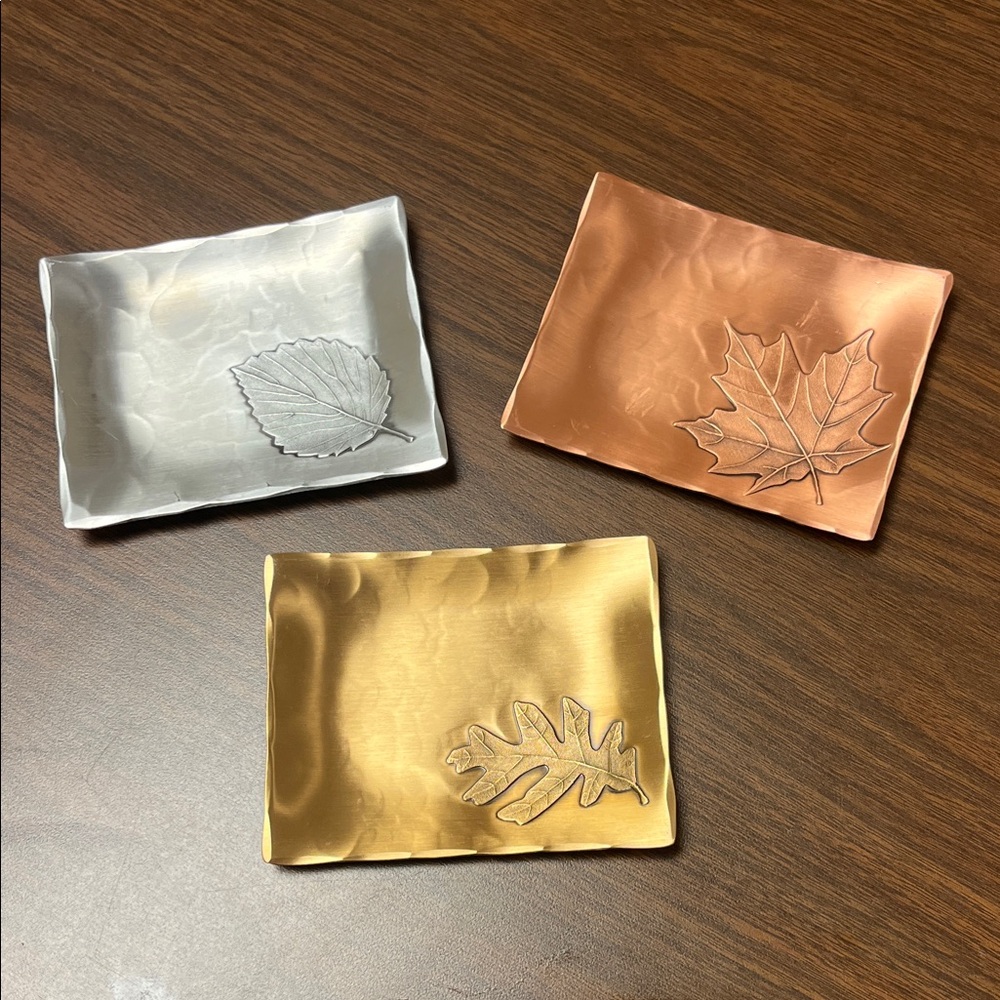 Set of Three Wendell August Leaf-Design Metal‎ Trays